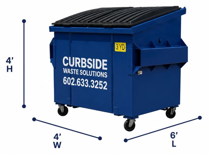 Dimensions for a 3 yard dumpster rental in Phoenix, AZ