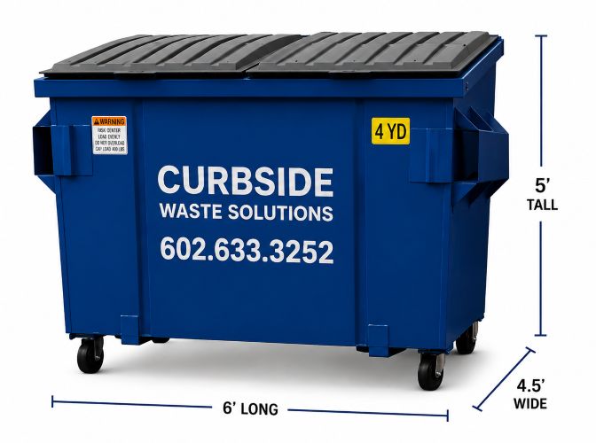 Dimensions for a 4 yard dumpster rental in Phoenix, AZ